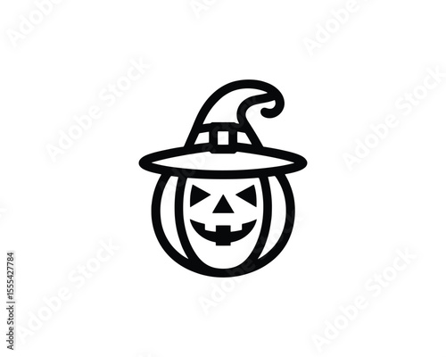 Vector pumpkin icon with halloween witch hat