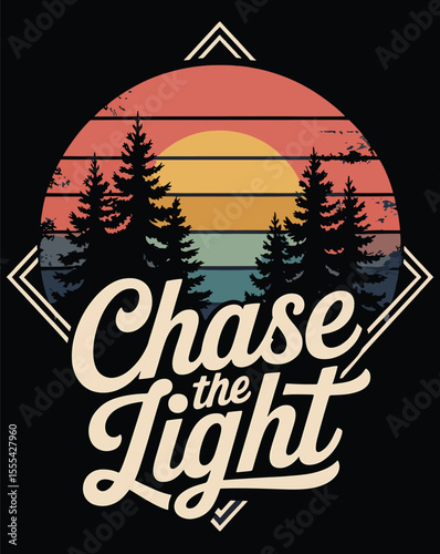 Chase the Light Vintage Sunset Mountain Illustration