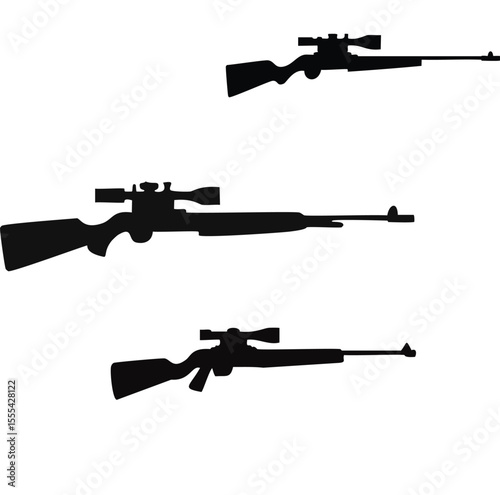 Three rifles with scopes silhouettes weaponry hunting shooting