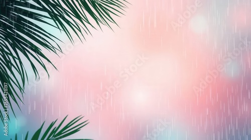 Rainy Palm Leaves: A tranquil scene showcasing the gentle interplay of rain against the backdrop of tropical palm leaves, evoking serenity and refreshing the senses.