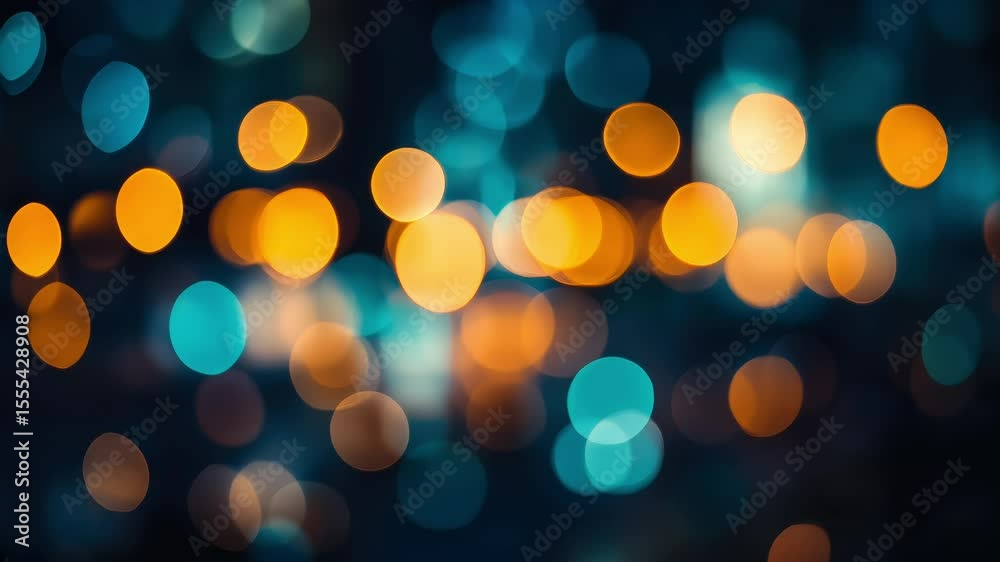 deep teal and golden yellow bokeh night lights creating a moody atmosphere