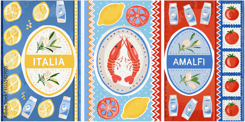 Italian coastal delights featuring lemons shrimp tomatoes and amalfi coast