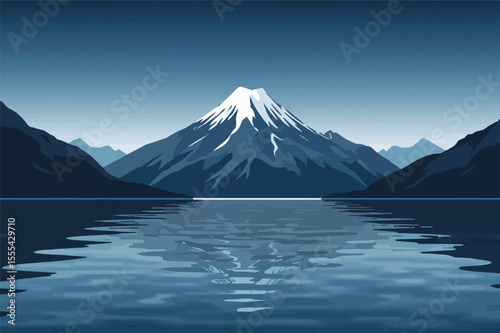 Serene glacial lake icy mountains vector illustration