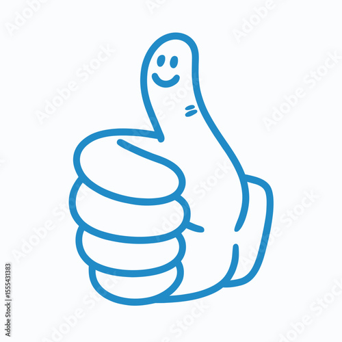 Blue cartoon hand giving a thumbs up with a smiley face