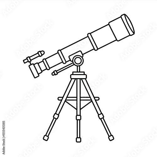 Simple line drawing of a telescope on a tripod against a white background