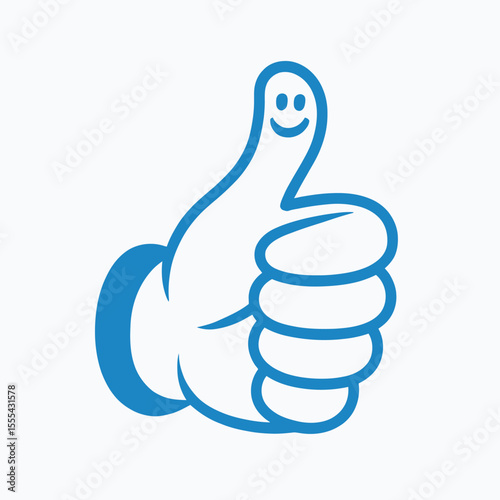 Blue cartoon hand giving a thumbs up with a happy face icon