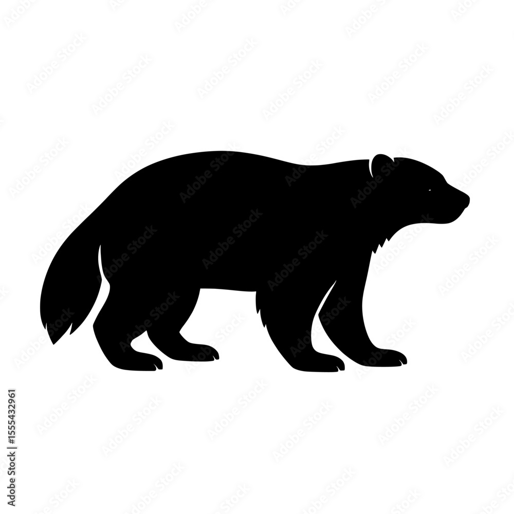 Fototapeta premium Silhouette of a Wolverine in Profile with Distinctive Fur and Tail Shape