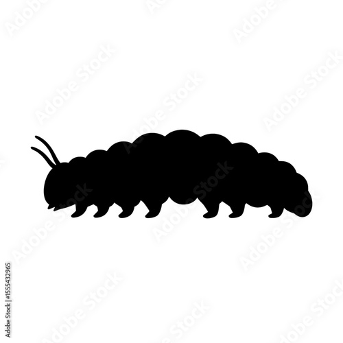 Black Silhouette of a Caterpillar with Detailed Antennae on White Background