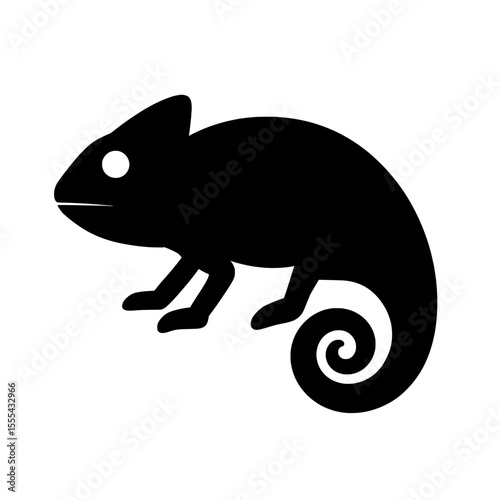 Minimalist Black Chameleon Silhouette with Sprawling Curled Tail