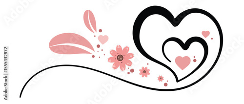 Heart Love couple with ornaments. Celebration my love. Valentines Day. Illustration lovely	
