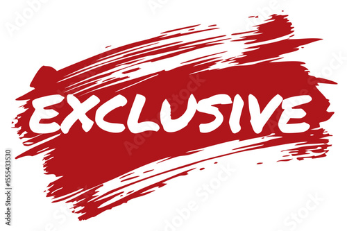 Vector  exclusive text in white over a red brush stroke design with a distressed and textured appearance overall