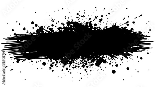 Vector  black ink splatter with various sized droplets and streaks on a white background creating an abstract design