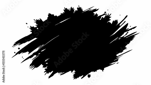 Vector  black ink blot with jagged edges and streaks on a white background creating an abstract shape design