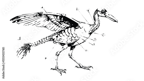 Bird Anatomy Illustration Pack in Stipple Ink Style. Black and White Vector Collection of Skeletal and Organ Systems. Classic Ornithology Engraving Set