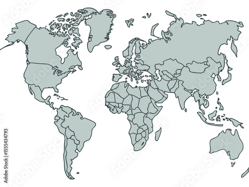 Vector  a world map showing continents and country borders in a simple gray and white color scheme illustration