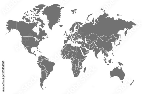 Vector  a gray world map with country borders displayed on a white background showing all continents clearly