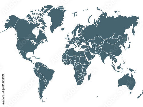 Vector  a detailed world map illustration showing the continents and country borders on a white background design