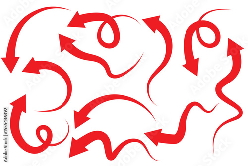 Set of curved arrows isolated on white background. Curved arrows, hand drawn curved arrows. Collection of pointers. Vector illustration. long curve arrow icon vector set illustration. black arrow.