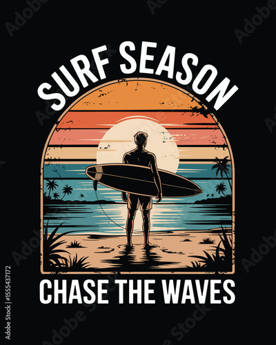 Surf Season Chase the Waves - Vintage Surfing Illustration