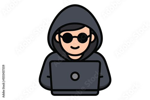 Cool Hacker with Sunglasses Using Laptop