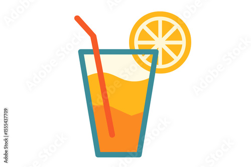 Orange Juice Drink with Straw and Slice