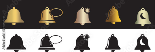 Gold Notification Bells for App Alerts, Night Mode, Message Popups, Badge Updates, Digital UI