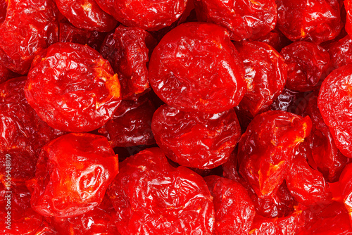 Top view of homemade sun dried cherry tomatoes or dehydrated cherry tomato or Solanum lycopersicum var. cerasiforme.