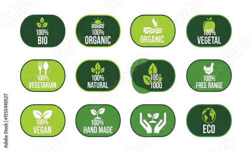 Eco friendly green labels and badges with messages