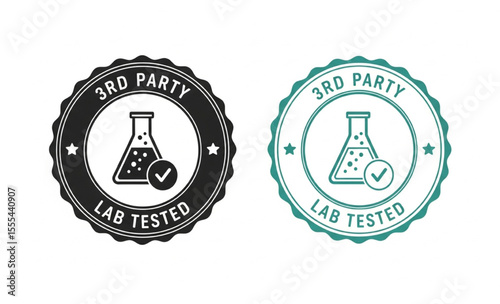 3rd party lab tested stamp with flask on white background