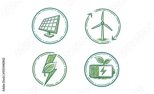 Eco friendly green energy sources icons set on white background