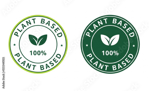 Plant based logo icon with leaves, 100% plant based