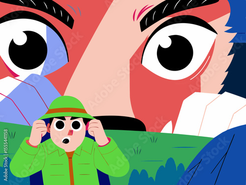 Close-up of frightened animal eyes staring at poacher, showcasing emotional intensity and fear, with blurred background enhancing dramatic atmosphere and tension