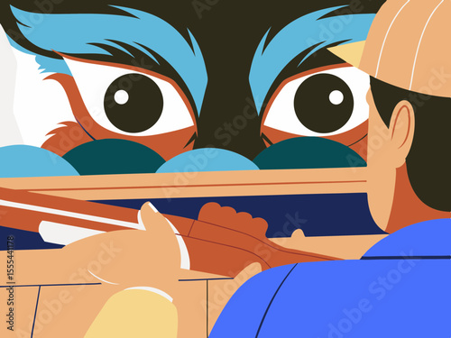 Close-up of frightened animal eyes staring at poacher, showcasing emotional intensity and fear, with blurred background enhancing the dramatic atmosphere and urgency of the scene