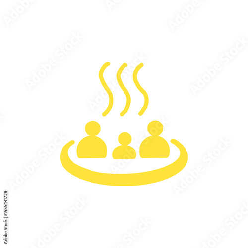 Hot Spring Icon – Public Bath Symbol with Steam and People・温泉・入浴施設のピクトグラム｜湯気と人のシルエットアイコン	
