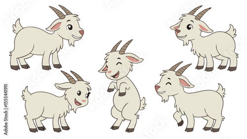 6 pcs cute goat isolated on white background