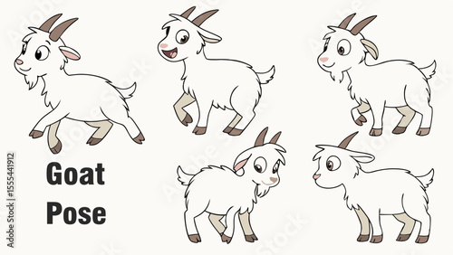 6 pcs cute goat isolated on white background