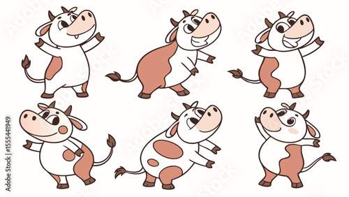 6 pcs cute cow isolated on white background