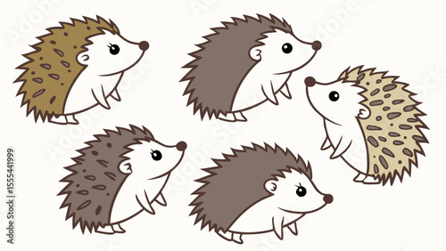 6 pcs cute hedgedog isolated on white background