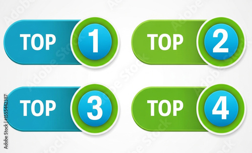 Top 1, 2, 3, 4 vector buttons on white background