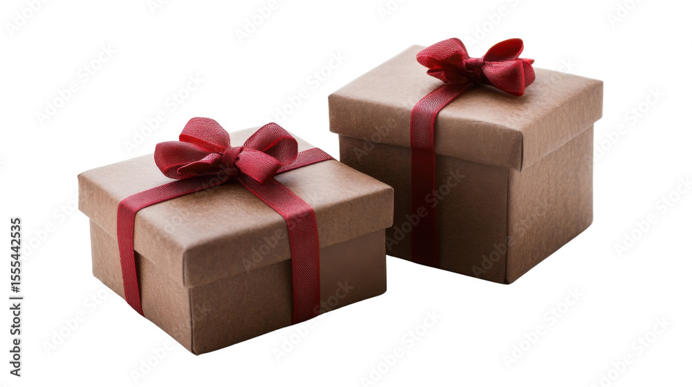 Obraz premium two brown gift box with red ribbon on white background
