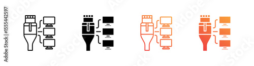 Lan Multiple Style Icon Set Vector 