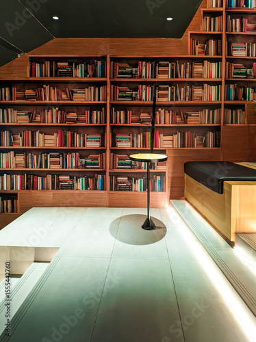 Mall interior with library theme photographed from the side