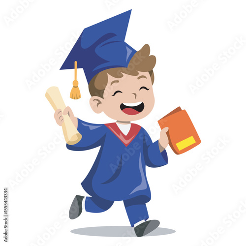 Cartoon Illustration of Boy Graduating