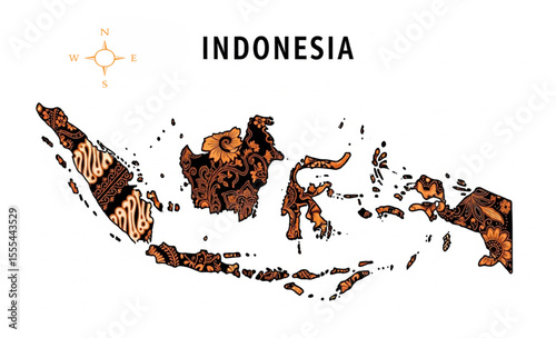 Indonesia map with batik pattern on white background