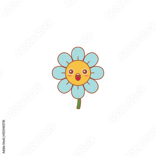 An icon of a blue flower with a confused or puzzled expression, symbolizing confusion, uncertainty, or deep thought.