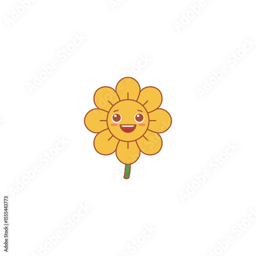 An icon of a bright yellow flower with a big, joyful smile, symbolizing happiness, cheerfulness, and positive emotions.