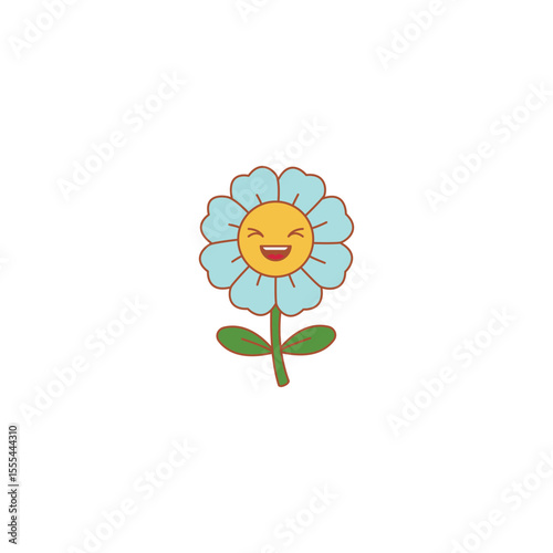 An icon of a blue flower with a wide-open, laughing mouth and expressive eyes, symbolizing joy, amusement, and a lively, cheerful spirit.