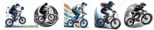 vector image people riding a BMX white background