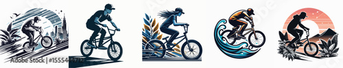 vector image people riding a BMX white background