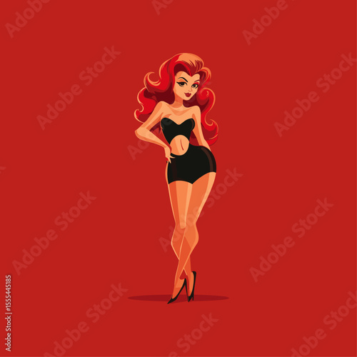 Pin up woman character icon flat vector design